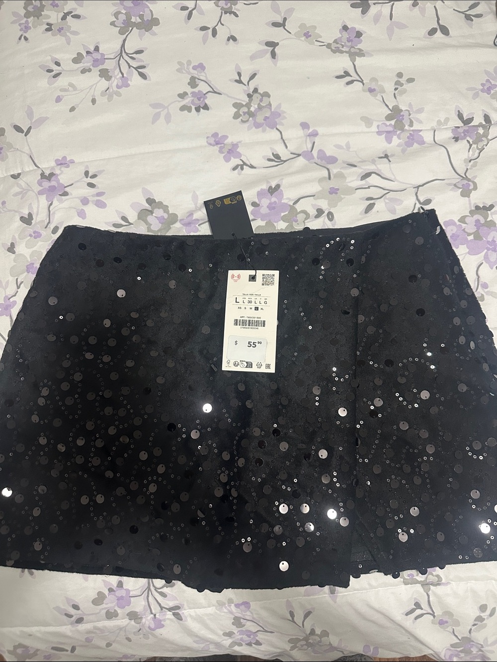 Zara Black Sequin Mini Skirt